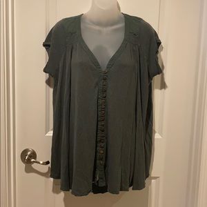 ELUC Free People Green Button VNeck Blouse